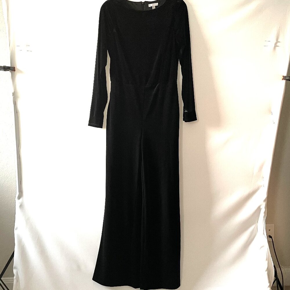 Eliane Rose Womens Black Long Sleeve Glam Elegant Fitted Velvet Jumpsuit Size 10